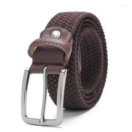 Riemen elastische riem voor mannen en dames taille canvas stretch gevlochten geweven leer 1-3/8 "breed donkerbruine uitbreiding 160 cm