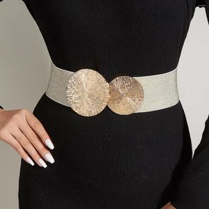 Cinturones Cinturón elástico Mujeres Texturizado Metal Hebilla redonda Cintura Falda de lujo Vestido Abrigo Faja decorativa
