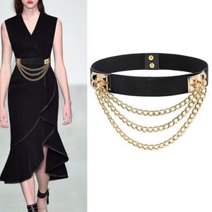 Cinturones Elástico Cinturón de vestir para mujer Remache Metal Cadena de oro Cintura Señoras Cuero Mujer Cintura Punk Dresse