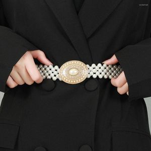 Ceintures élastiques élégantes mode robe pull filles jupe papillon femme ceinture boucle en métal ceinture de taille perle