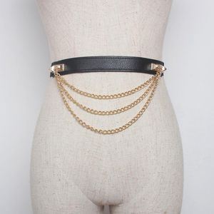 Ceintures élastiques en cuir PU pour femmes, chaîne en métal doré, ceinture de taille, danse fille, accessoires féminins, robe