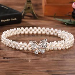 Ceintures Ceinture à boucle papillon élégante avec fausses perles et strass ceinture élastique pour robes ceintures Cinturon Hippie Chic Mujer