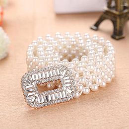 Ceintures Élégant Femme Perle Ceinture De Luxe Designer Strass Taille Chaîne Couleur Dorée Boucle Ceinture Bijoux Élastique Robe Décorative