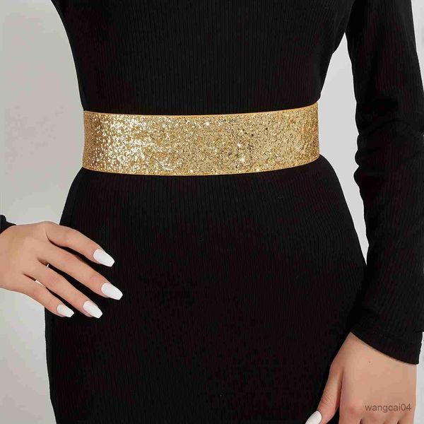 Ceintures élégantes paillettes brillantes large ceinture tendance couleur unie ceinture élastique robe classique manteau ceinture pour femmes filles