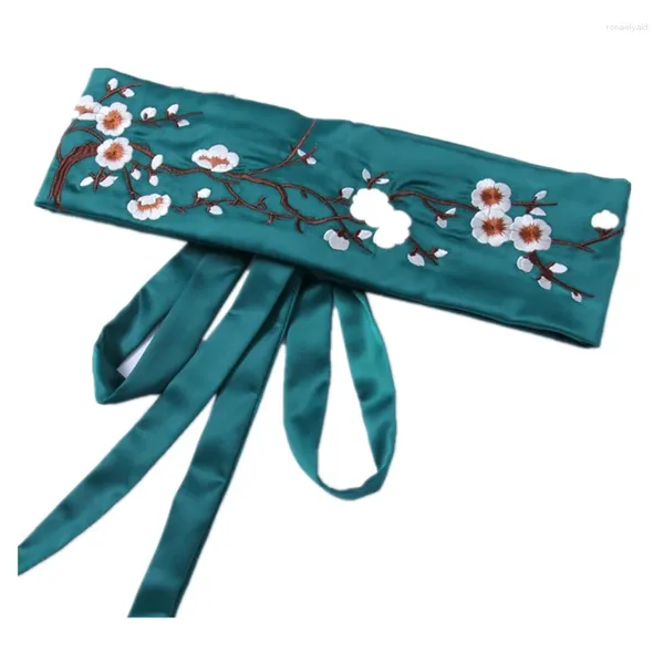 Cinturones Faja bordada Cinturón ancho para mujer Decoración Moda Todo fósforo Estilo étnico antiguo Verde con correas de falda