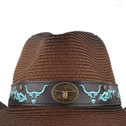 Cinturones Bordado Cabeza de buey Sombrero decorativo Banda para adultos Adolescentes Cinturón Rock Paja Tejido Vaquero