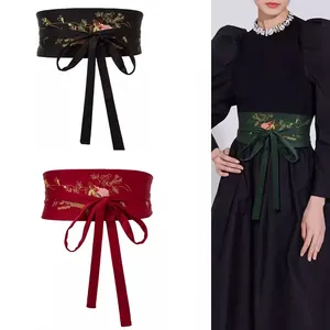 Ceintures brodées large ceinture pour femmes Seft attaché enveloppant autour d'obi rétro Boho robe dames femme Corset Cincher ceinture