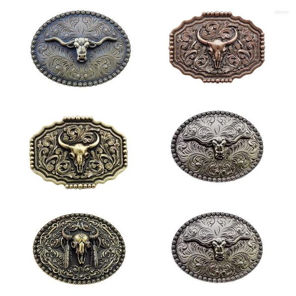 Ceintures Gravé Animal Cowboy Ceinture Boucle Têtes De Taureau Western Pour Hommes Femmes Goutte