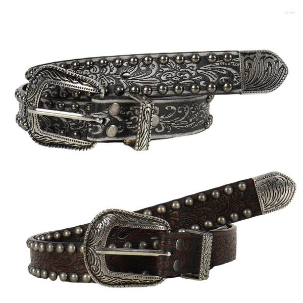 Cinturones Cintura grabada para pantalones vaqueros Cinturón ancho con tachuelas Joyería para el cuerpo de vaquera