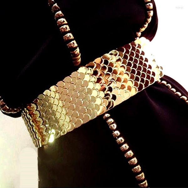 Ceintures Europe Mode Femme Échelle De Poisson En Métal Élastique Large Ceinture Pour Femmes Discothèque Partie Brillant Accessoires Taille Ceinture Ceinture