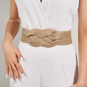 Ceintures Style européen élastique large ceinture femme tout-match robe tissée à la main couleur chameau ceinture lin tissé PP paille plage