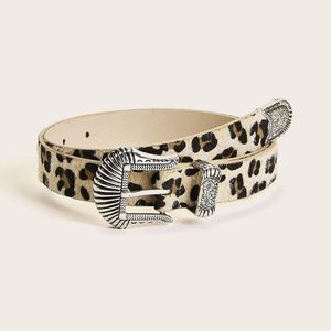 Belts European American Creative Leopard Print Ladies Belt Imitatie Horsehaar Gesneden Western Buckle Fashion All-match jeans 2022