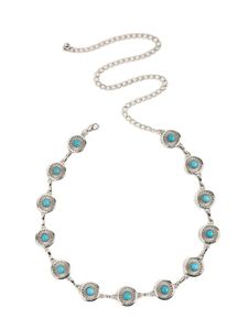 Ceintures européennes et sauvages bohème rétro ethnique Turquoise métal cercle jupe ceinture dames décoratives chaîne de taille fine