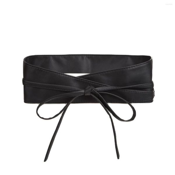Cinturones Diseño de marca europea Moda Todo-fósforo Negro Doble círculo anudado Lazo en la cintura Vestido decorativo para damas con cinturón ancho