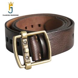 Ceintures FAJARINA hommes nouveau Design Unique rétro laiton fermoir boucle peau de vache accessoires décontracté pour hommes peau de vache en cuir N17FJ942 YQ231026