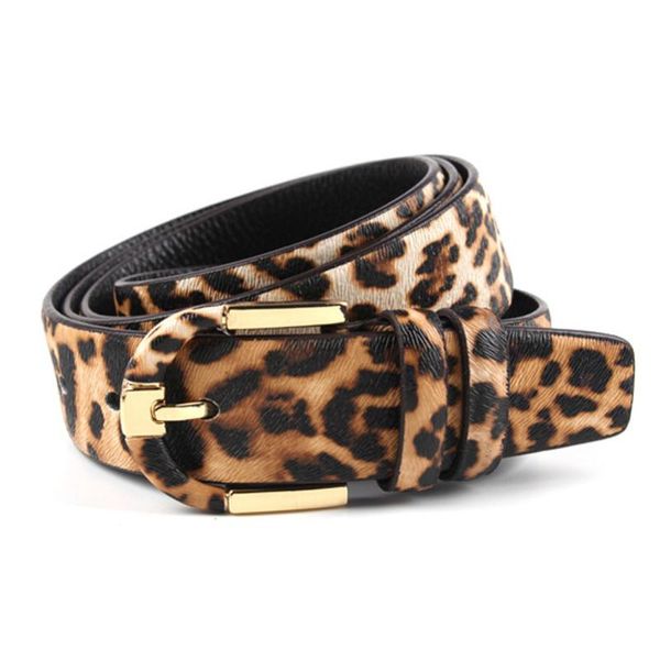 Cinturones a la moda con estampado de leopardo para mujer de cuero genuino para Jeans de talla grande Sexy con hebilla dorada cinturón femenino cinturones de cintura