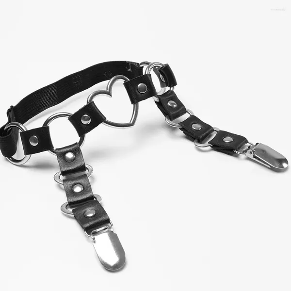 Cinturones Moda 1 pieza Mujer Chica Precioso Punk Gótico Anillo en forma de corazón Picos Elástico Liguero Para Medias Retro Suspender Arnés