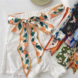 Riemen modekunst bloemen printen smalle lengte zomerkleedgordel voor vrouwen satijnen zijden nekjes haarband tas linten lady riem