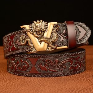 Cinturones Moda Hebilla automática Cinturón de cuero genuino para hombres V Diseñador Hombres Vestido de trinquete Hombre Vaca Hombre Cinturones Cinturones
