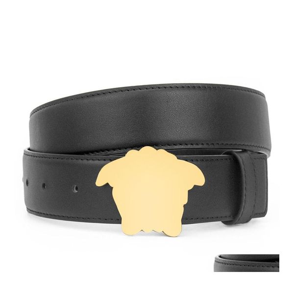 Cinturones Cinturón de moda Hombre Mujer Diseñador Smooth Gold Sliver Gun Black Hebilla de calidad superior Cowe Leather Drop Delivery Accesorios Dhgbx