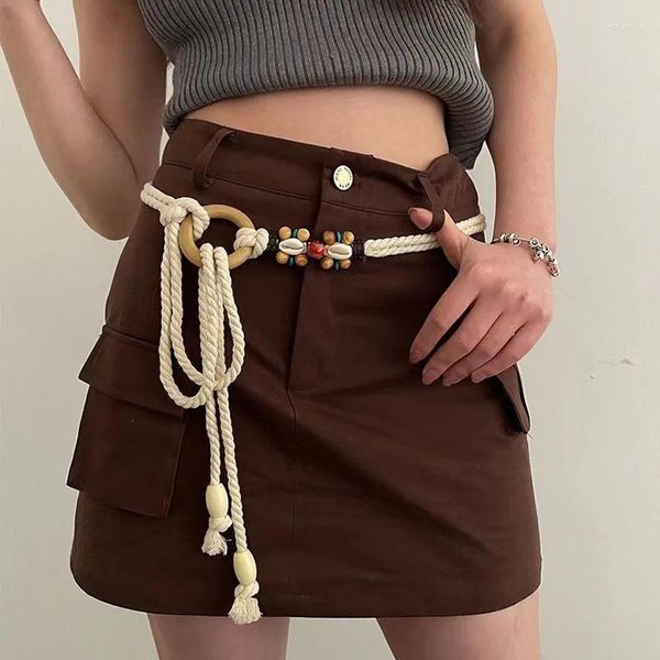 Cintos Moda Cinto Strap Bohemia Handmade Beads Trançado Corda Mulheres Cintura Vestido Decoração Estilo Étnico Slim Cintura