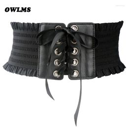 Cinturones Cinturón de moda Mujeres Arco Cintura elástica para vestido Ancho Botón de presión Cintura Damas Cummerbund Abrigo Estiramiento Corsé negro
