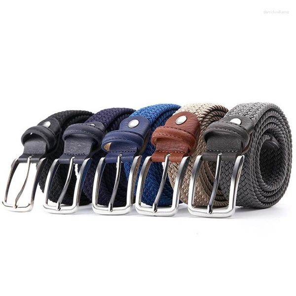 Ceintures mode tressé ceinture élastique unisexe classique polyvalent métal boucle ardillon jean couleur unie accessoires étudiant ceinture décontractée