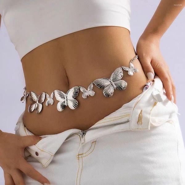 Cinturones Moda Mariposa Para Mujeres Vintage Metal Snap Hebilla Cintura Pantalón Decoración Simple Y2K Accesorios