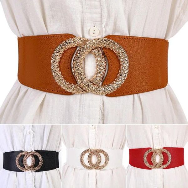 Ceintures Mode Casual Ceinture en cuir élastique de luxe Large Boucle d'or Corset Band Stretch Cummerbunds