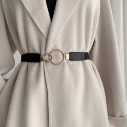 Ceintures mode double métal rond rond boucle ceintures pour femmes filles pu cuir élastique élastique de ceinture fine ceinture robe manteau