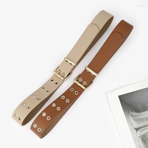 Riemen Mode Dubbele rij Gat Hiphop Decoratieve Brede Taille Riem Punk Straat Dubbele naald Gesp Gouden Oogje Voor Vrouwen