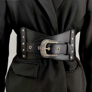 Ceintures Mode élastique large noir Corset ceinture femme grande taille Stretch Cummerbunds grandes ceintures de créateur Vintage pour les femmes de haute qualitéY240315