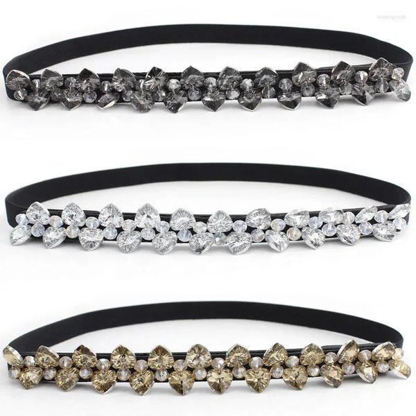 Cinturones Moda Elegante Damas Rhinestone Cadena de cintura Slim Elástico Cristal Negro Blanco Cinturón femenino para abrigos de vestir Decoración Jeans