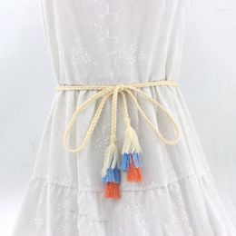 Ceintures femelles courts tissées minces tassel corde taille pour robes nœud nœud de coton décoré