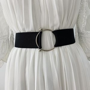 Riemen mode voor vrouwen zwart eenvoudige taille elastische damesband ronde gesp bak decoratie jas trui jurk rijst tailleband korset