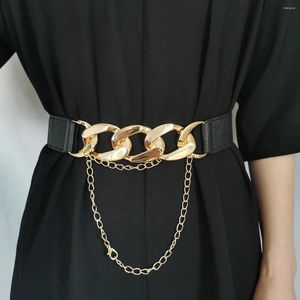 Cinturones Moda Cadena de oro Cinturón Banda elástica para mujeres Alta calidad Metal plateado Multi-Ring Cintura Ladies Dress Coat Designer