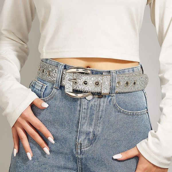 Cinturones moda diamantes de imitación gótica y2k para mujeres niñas de cuero espumoso vaquero jeans pantalones accesorios de ropa