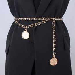 Cintos moda hip cintura alta corrente de metal para mulheres fivela redonda designer de couro cinta de luxo corda feminina cintura fina7195244