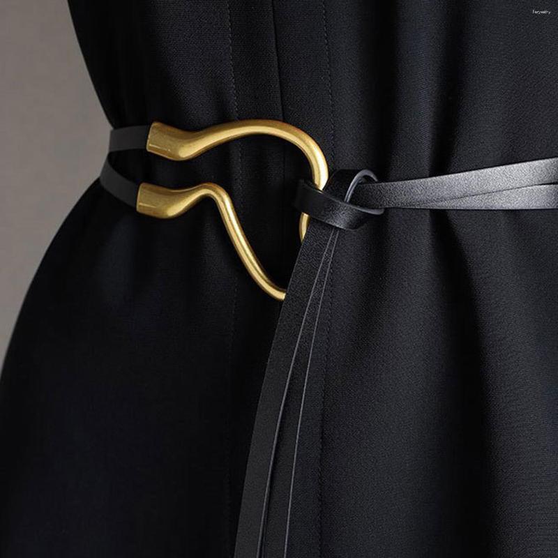 Ремни Модные кожаные дуговые металлические пряжки в форме подковы для женщин Дамы U-образный тонкий мягкий износостойкий ремень с узлом Высококачественные пояса