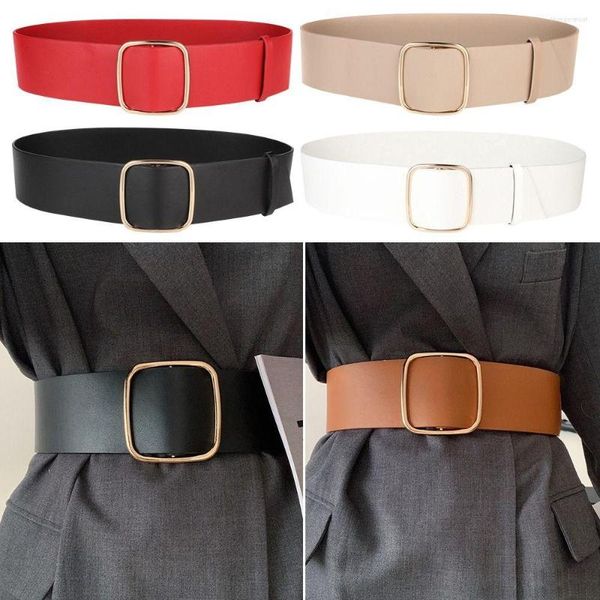 Cinturones Moda Diseño de lujo Vintage Casual Cinturón de cuero Pantalón Vestido Cintura ancha Correa Sin agujero Hebilla Cintura