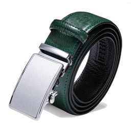 Cinturones de moda de lujo cinturón de cuero verde para hombres diseñador hebilla automática hombres genuinos 3,5 cm ancho correa de cuero de vaca DiBanGu