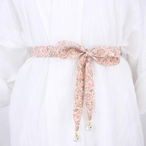 Ceintures mode perle pour femme tissu imprimé fleur Designers ceinture ruban mousseline de soie noeud Rrope robe femme ceinture StrapBelts