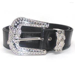 Cinturones Moda PU Cuero con incrustaciones de diamantes Mariposa Botón Cabeza Cinturón de mujer Jeans Falda Accesorios Estilo INS 105 CM