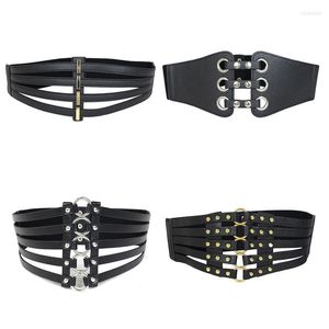 Cinturones Moda Retro Cinturón negro Mujer Hollow Rivet Faja extra ancha para mujer