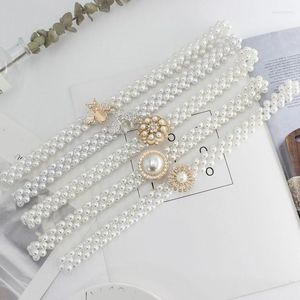 Riemen Fashion Rhinestone Pearls Belt Faux Pearl Taille Keten Elastische gespannen Buckle vrouwelijke meisjes trouwjurk decoratie taillebands