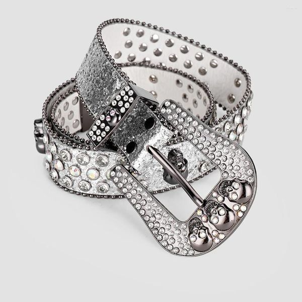 Ceintures Fashion strassons décor Skull Buckle Silver Glitter Strap Western pour les femmes