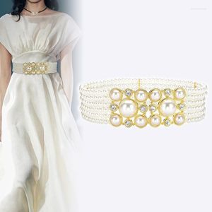 Ceintures mode tempérament sucré diamants diamants perle élastique perceuse de piste féminine cummerbunds corsets robes femelles