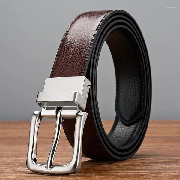 Ceintures Mode Tendance Léger Luxe Beau Ceinture En Cuir Pour Hommes Simple Exquis Boucle Rotative Double Face Décontracté Affaires