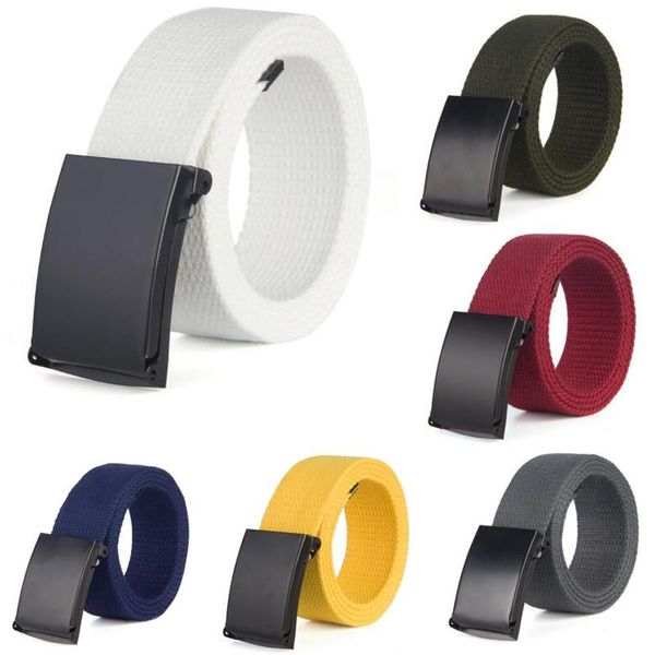 Cinturones Cinturón unisex de moda Hebilla de aleación negra Lona de color sólido para hombres Deportes al aire libre Jeans Pretina Punto Venta al por mayor Cinturones Cinturones Cinturones