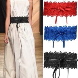 Riemen Mode Taille Cincher Vrouwen Jurk Strik Band Kunstleer Kant Brede Decor Riem Gordel Bandage Rood Wit Zwart